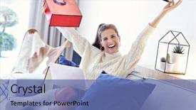  Presentation with bag - Slides having human bag - adult woman wearing warm sweater background and a ocean colored foreground