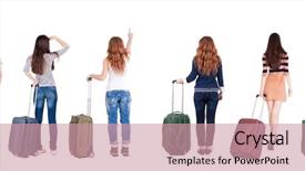  Presentation with human person - PPT layouts with human bag - back view of group background and a coral colored foreground