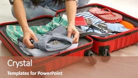  Presentation with suitcase - Theme consisting of human bag - woman putting clothes in suitcase background and a red colored foreground