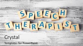  Presentation with behaviour - Cool new theme with human behaviour - cubes with text speech therapist backdrop and a light gray colored foreground