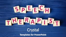  Presentation with blue - Cool new slide deck with human behaviour - cubes with text speech therapist backdrop and a ocean colored foreground