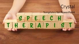 Presentation with speech therapy - Beautiful PPT theme featuring human behaviour - speech therapy concept hands holding backdrop and a coral colored foreground
