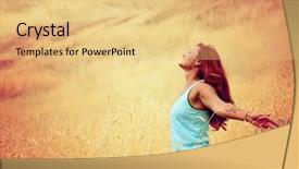  Presentation with retro television old vintage tv - Cool new PPT layouts with human being - pretty woman enjoying summer outside backdrop and a yellow colored foreground