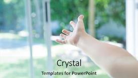  Presentation with home - Slide deck having human body free - cropped image of hand reaching background and a soft green colored foreground