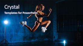  Presentation with human body - Beautiful PPT theme featuring human body free - young fitness woman jumping high backdrop and a wine colored foreground