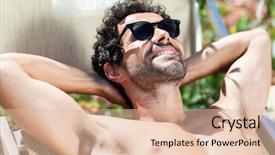 Presentation with human body - Beautiful theme featuring human body free - young man sunbathing by pool backdrop and a lemonade colored foreground