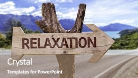  Presentation with blue aged wood sign - Colorful theme enhanced with human body mind - relaxation wooden sign backdrop and a coral colored foreground