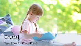 Presentation with girl reading - Amazing slides having human books - cute little girl reading book backdrop and a light blue colored foreground