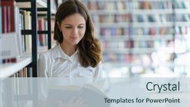  Presentation with child girl reading a book - Presentation theme having human books - smiling student reading a book background and a  colored foreground