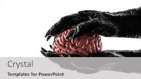  Presentation with human mind - Presentation theme consisting of human-brain-in-monster-hands background and a light gray colored foreground