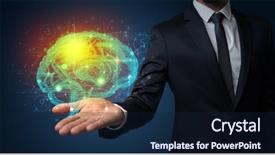  Presentation with human brain - Amazing presentation design having human brain on his hand backdrop and a  colored foreground