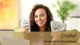  Presentation with cash flow rupee - Colorful PPT layouts enhanced with human capital - beautiful young girl with cash backdrop and a gold colored foreground