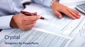  Presentation with working capital - Beautiful presentation theme featuring human capital - hands of accountant business woman backdrop and a lemonade colored foreground