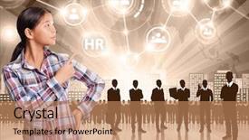  Presentation with employee - PPT theme with human capital - hr concept business man choosing background and a coral colored foreground
