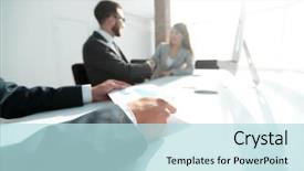  Presentation with financial management - Cool new PPT theme with human capital management - financial graph in hands backdrop and a light blue colored foreground