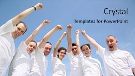  Presentation with holding people in hands - Cool new slide set with human chain - people hands fist backdrop and a light blue colored foreground