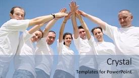  Presentation with people unity - Cool new theme with human chain - people hands unity backdrop and a light blue colored foreground