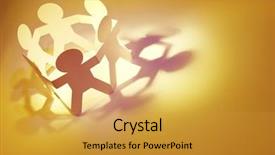  Presentation with doll paper - Slide deck having human chain - team of paper doll people background and a gold colored foreground