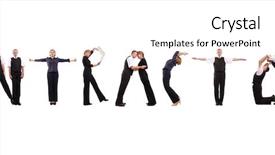  Presentation with five business people standing together and smiling - Presentation having human character - group of young business people background and a white colored foreground