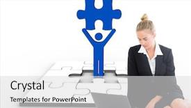 Presentation with composite - Amazing slide deck having human character holding puzzle pieces - composite image of blonde businesswoman backdrop and a light gray colored foreground