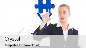  Presentation with composite panels cladding of buildings - Beautiful theme featuring human character holding puzzle pieces - composite image of blonde businesswoman backdrop and a white colored foreground