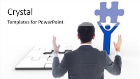  Presentation with creeper image - Slide set featuring human character holding puzzle pieces - composite image of businessman background and a  colored foreground