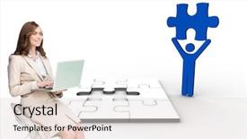  Presentation with smiling paramedic sitting in ambulance - Slides with human character holding puzzle pieces - composite image of smiling businesswoman background and a  colored foreground