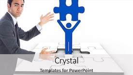  Presentation with composite - Slide deck featuring human character holding puzzle pieces - composite image of unsmiling businessman background and a  colored foreground