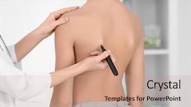  Presentation with posture - PPT theme having human child bearing - incorrect posture concept physiotherapist examining background and a coral colored foreground