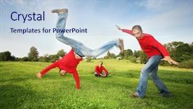  Presentation with outdoors - Theme with human cloning - funny men outdoors background and a light blue colored foreground