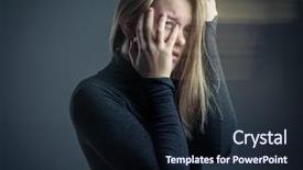  Presentation with postpartum depression - Presentation design consisting of human collapse - young woman suffering background and a wine colored foreground