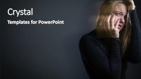  Presentation with stomach - Amazing presentation design having human collapse - young woman suffering backdrop and a dark gray colored foreground