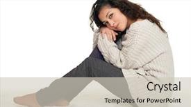  Presentation with sit stand desk - PPT layouts with human commonication - beautiful young girl sit background and a  colored foreground