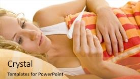  Presentation with bed - Cool new presentation design with human commonication - blonde woman in bed backdrop and a yellow colored foreground