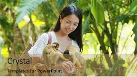  Presentation with zoo - Slide deck consisting of human commonication - woman feed squirrel monkey background and a coral colored foreground