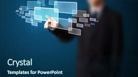  Presentation with high tech - Presentation design with computer search - businessman pressing high tech type background and a ocean colored foreground