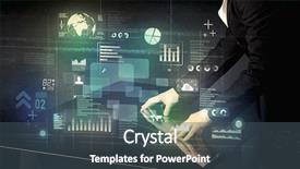  Presentation with desk - PPT layouts enhanced with human computer interaction - businessman touching interactive modern desk background and a ocean colored foreground