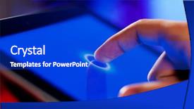  Presentation with blue eyes technology close up - Cool new presentation design with human computer interaction - close-up image of finger touching backdrop and a cobalt blue colored foreground