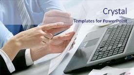  Presentation with partners - Slide deck having financial chart - close-up of business partners hands background and a sky blue colored foreground