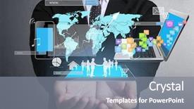  Presentation with human social - PPT theme having human connections - businessman using tablet social connection background and a gray colored foreground