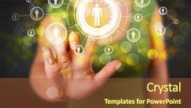  Presentation with human social - Slide set with human connections - young woman touching future technology background and a red colored foreground