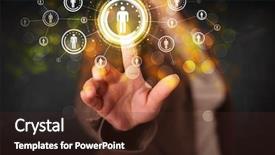  Presentation with human social - PPT theme having human connections - young woman touching future technology background and a wine colored foreground