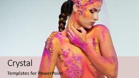  Presentation with human body - Audience pleasing presentation design consisting of human creature conceptual body backdrop and a coral colored foreground