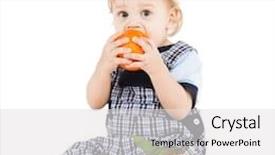  Presentation with toddler eating - Theme with human digestion - childhood and healthy food concept background and a white colored foreground