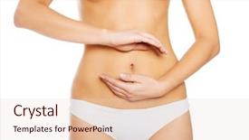  Presentation with slim belly - Cool new PPT theme with human digestion - slim and fit woman holds backdrop and a lemonade colored foreground