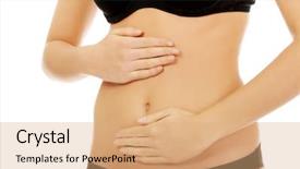  Presentation with young woman wearing boxer gloves - Beautiful slide deck featuring human digestion - young woman touching her belly backdrop and a coral colored foreground