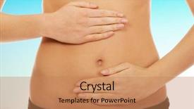  Presentation with being a single woman - PPT theme featuring human digestion - young woman touching her belly background and a  colored foreground