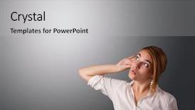  Presentation with human ear - Cool new presentation theme with human ear - beautiful young woman making gestures backdrop and a light gray colored foreground