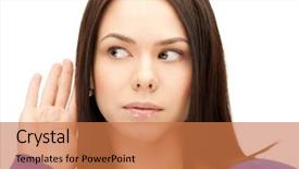  Presentation with human ear - Slides having human ear - bright picture of young woman background and a  colored foreground