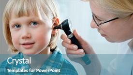  Presentation with human ear - Slide deck consisting of human ear - female doctor examining little child background and a teal colored foreground